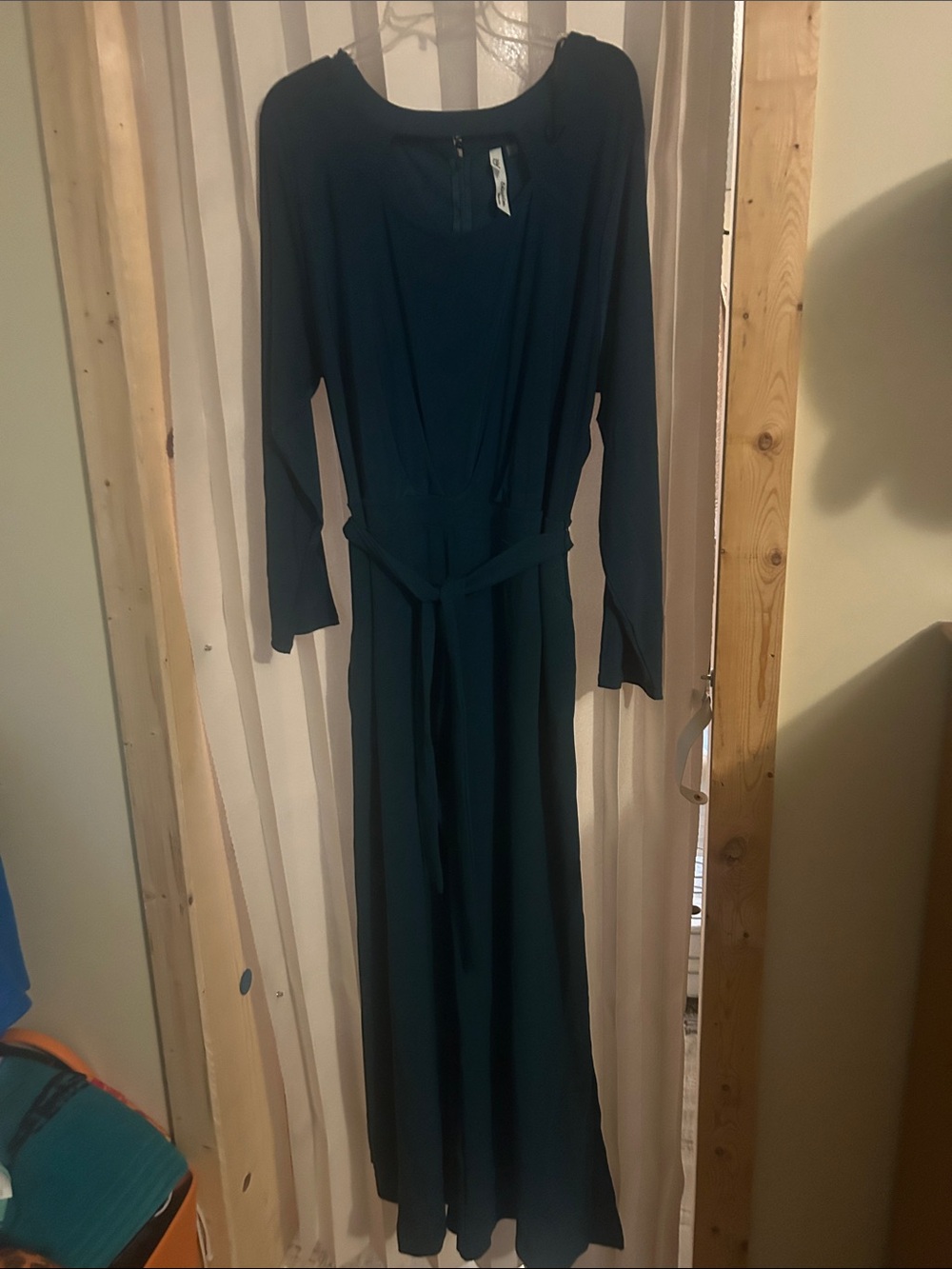 Long Sleeve Teal jumpsuit with Waist Tie